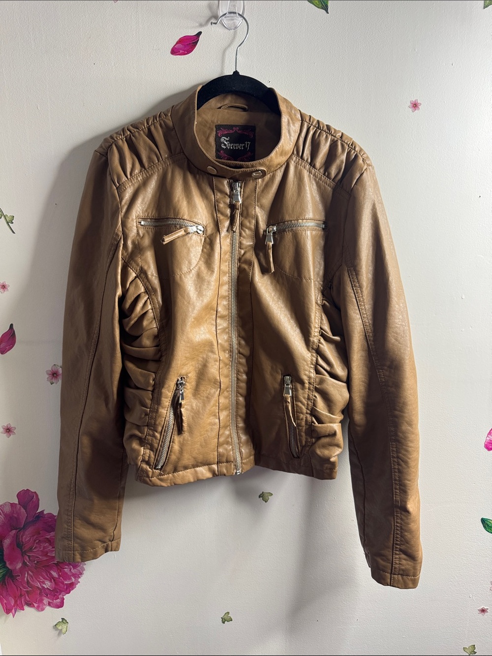 Light Brown Faux Leather Moto Jacket